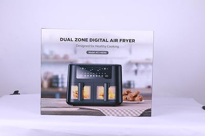 9L Dual Air Fryer with Visual Window, XL Large Capacity, 2 Drawers, 9-In-1 Cooking Presets, Touch Screen, Smart Finish, Timer Function, Dishwasher-Safe, Healthy Oil Free & Low Fat Cooking
