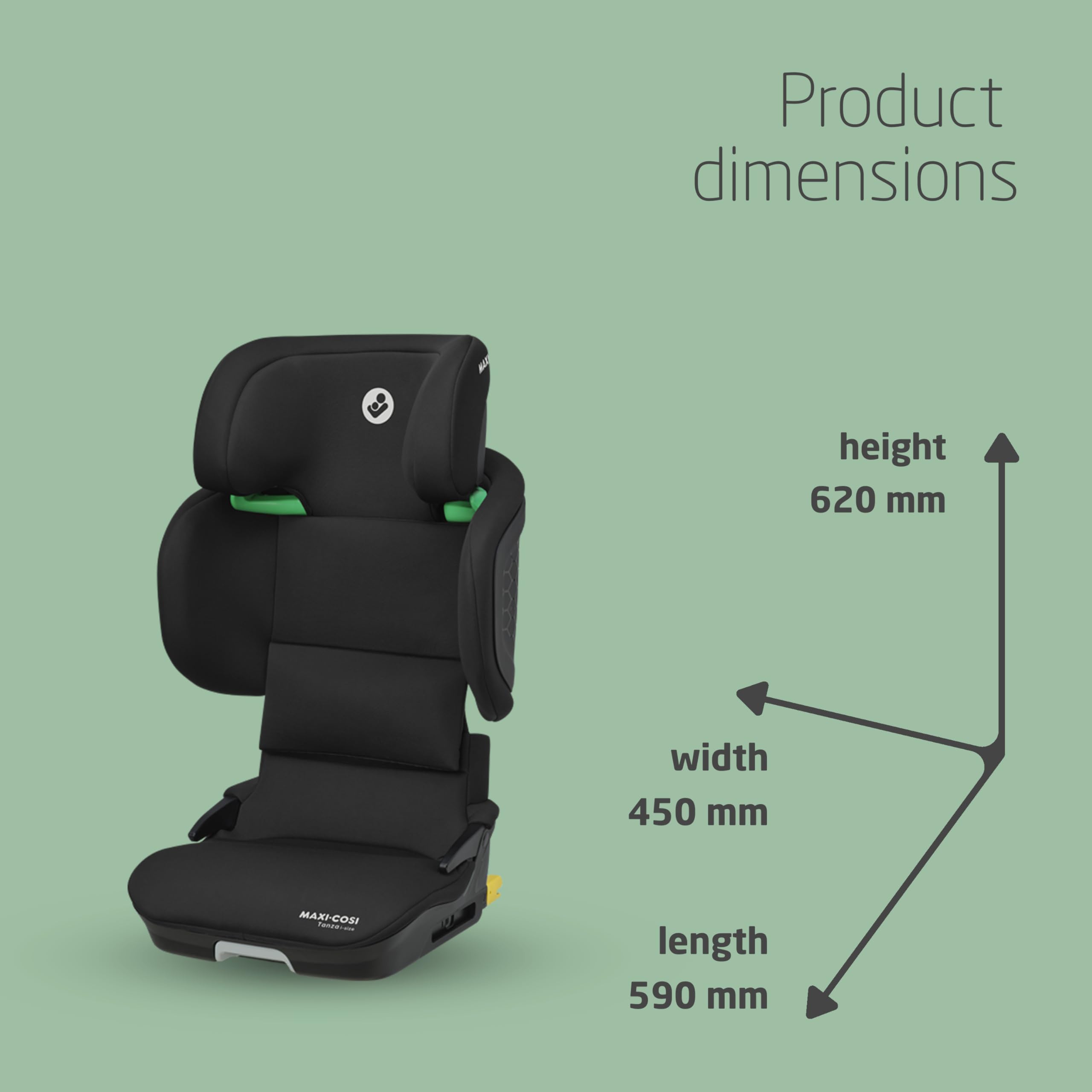 Maxi-Cosi Tanza i-Size, High Back Booster Seat, 3.5–12 years, 100–150cm, Compact Foldable Car Seat, 10 Headrest Positions, G-CELL Side Impact Protection, Padded & Elevated Kids Car Seat, Full Black