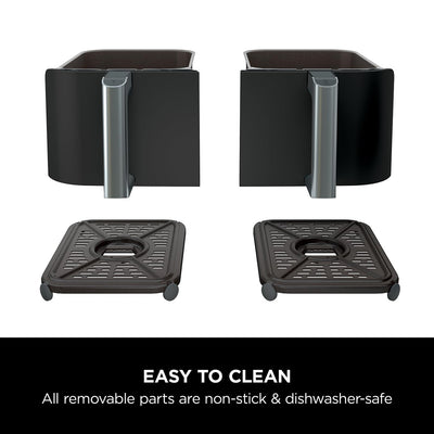 Ninja Foodi Dual Zone Digital Air Fryer, 2 Drawers, 7.6L, 6-in-1, Uses No Oil, Air Fry, Max Crisp, Roast, Bake, Reheat, Dehydrate, Cooks 4-6 Portions, Non-Stick, Dishwasher Safe Baskets, Black AF300UK