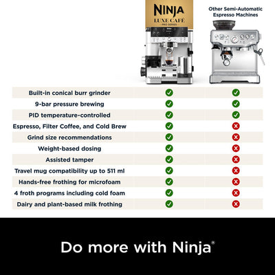 Ninja Luxe Premier 3-in-1 Coffee Machine, Latte, Cappuccino, Cold Brew & Espresso Maker With Built in Bean Grinder & Milk Frother, Easy to Use, 4 Automated Froth Presets, Silver, ES601UK