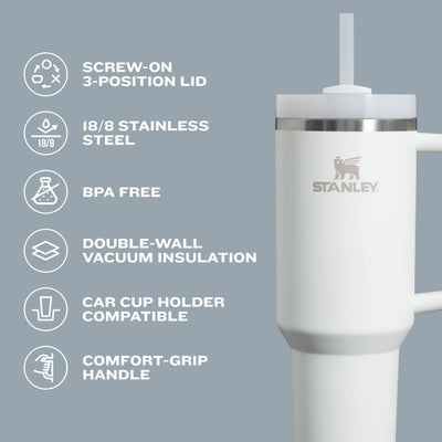 STANLEY Quencher H2.0 Tumbler with Straw 14 oz | Flowstate 3-Position Lid | Cup Holder Compatible for Travel | Insulated Stainless Steel Cup | BPA-Free | Matcha Cream