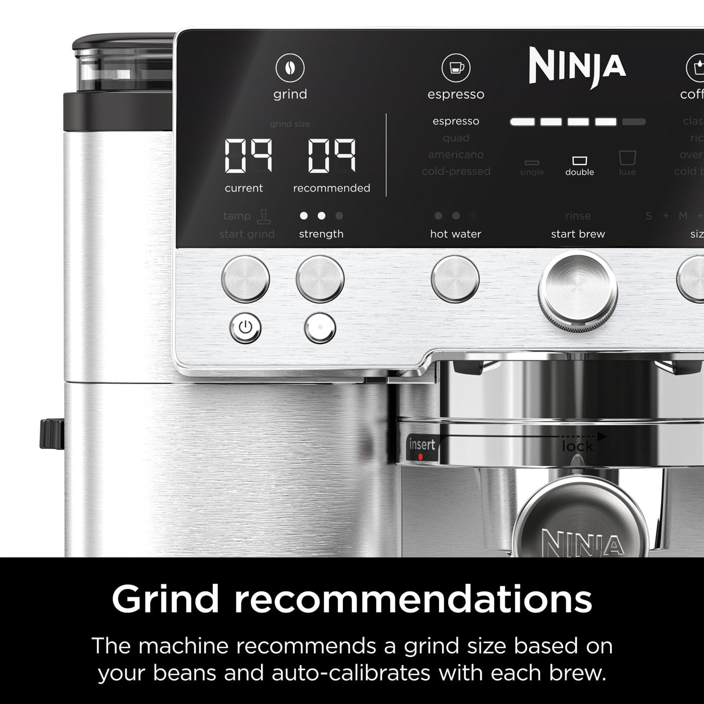 Ninja Luxe Premier 3-in-1 Coffee Machine, Latte, Cappuccino, Cold Brew & Espresso Maker With Built in Bean Grinder & Milk Frother, Easy to Use, 4 Automated Froth Presets, Silver, ES601UK