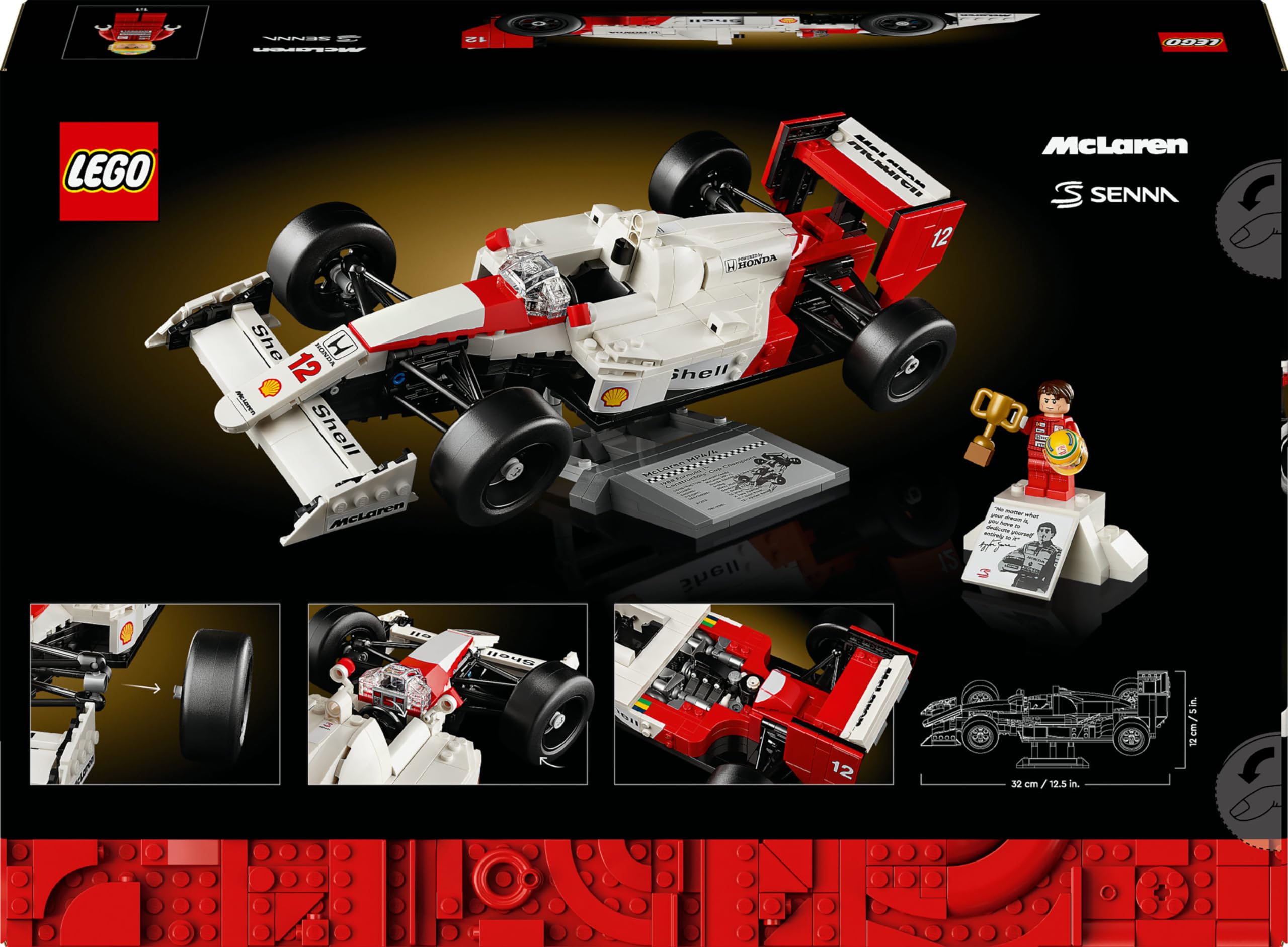 LEGO Icons McLaren MP4/4 & Ayrton Senna F1 Race Car Model kit for Adults - Gift for Father's Day - incl. a Race Driver Minifigure - Home or Office Desk Décor - 10330